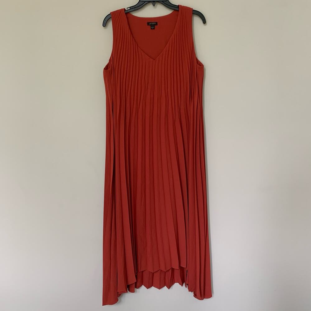 J. Jill Wearever Woven Sunburst A-line maxi dress accordion pleats V neck size M